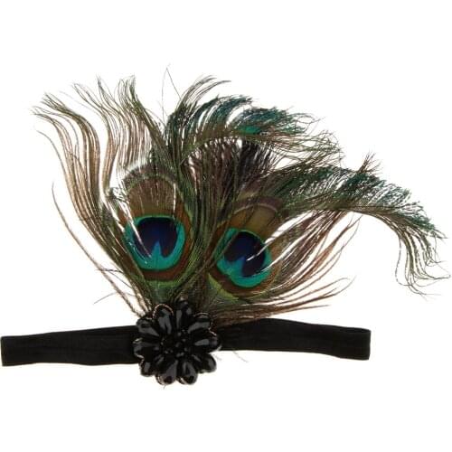 Phenovo Vintage 1920s Great Gatsby Beads Rhinestone Applique Feather Headband Forehead Decor Wedding Church Hair Accessories