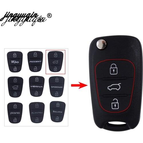 Jingyuqin Rubber Button Pad For Hyundai I30 IX35 Solaris Accent Elantra Sportage Kia K2 K5 RIO Verna Flip Car Remote Key Shell