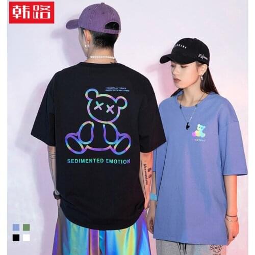 Colorful Bear Short Sleeve Tee Mens Summer 2021 popular logo Reflective Mens Tee