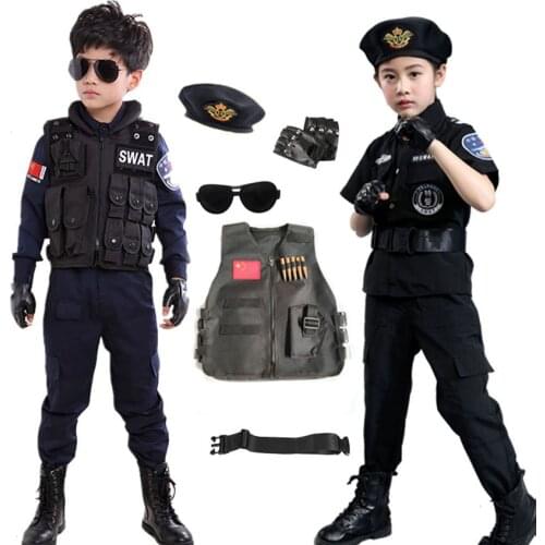 Tiny Cop Cosplay Military Uniform for Children Boy Gril Carnival Halloween Costume for Kdis Disguise Clothing Role Play Party