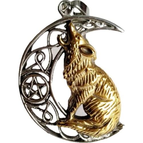 Fashion Golden Color Fox Pendant Titanium Steel Star Moon Pendant Mens Hip Hop Personality Jewelry Animal Pendant Birthday Gift