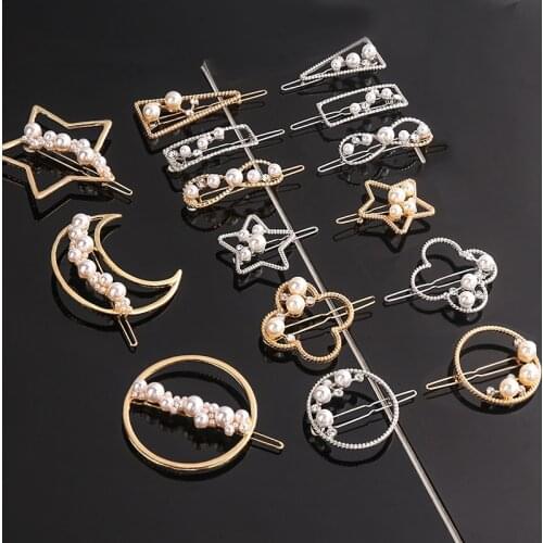 Top Fashion Hair Clip For Women Scissors Diamond Round Moon Leaf Unicorn Heart Simple Golden Silver Girl Fashion Gift Charm