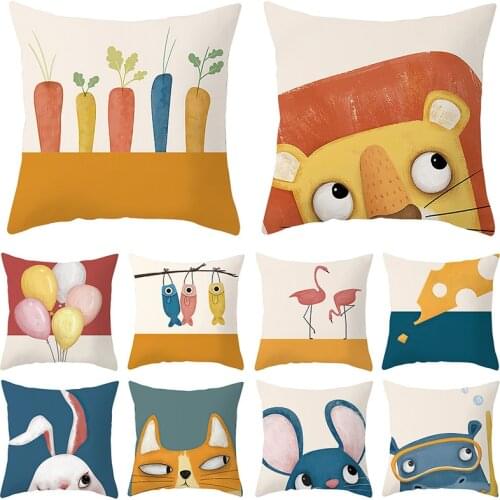 Cartoon Animals Cushion Cover For Children Room Decoration Throw Pillow Case Polyester Sofa Car Bed Pillowcase Nordic Home Decor