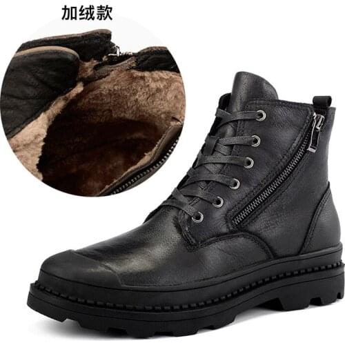 Genuine Leather MenS Boots High Quality Leather Men Boots Plush 2018 Zipper Winter Ankle Boots Men Fur Snow Boots