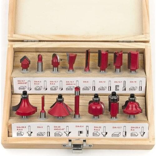 15Pcs Router Bits Set 1/4" Shank Tungsten Carbide Milling Cutter Tools Kit With Wooden Case