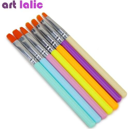 7Pcs/lot Nail Art Brushes Set Colorful Handle Design UV Gel Polish Flat Pen Painting Drawing Tools