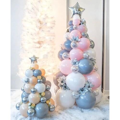Navidad Latex Pink White Gray Pentagram Balloon Garland Pillar Christmas Balloon Tree Xmas Party Decors For Home New Year 2021