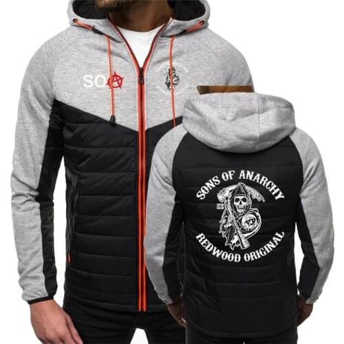 NEW Sons Of Anarchy Hoodies For Man Print Hooded Jackets Zipper Spring Autumn Fashion SAMCRO Padded Men Popular Coats Sport Tops