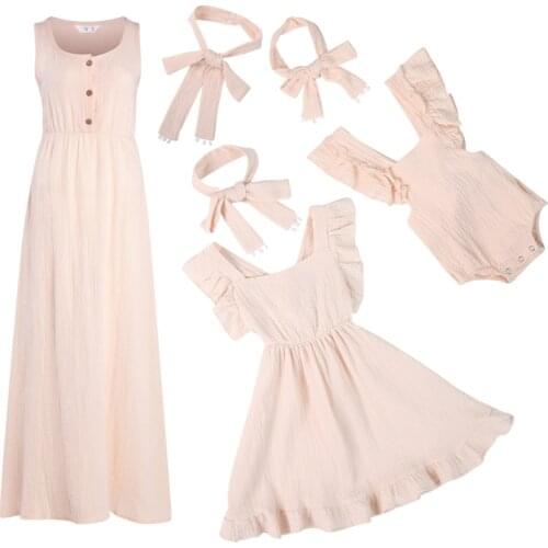 Parent-child Wear Sleeveless Dress with Ruffle Buttons Decoration Elastic Waist Summer Clothing Family Matching Outfits