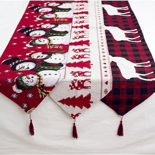 QIFU Linen Christmas Elk Snowman Table Runner 2021 Merry Christmas Decor for Home Xmas Ornaments New Year 2022 Navidad Natal
