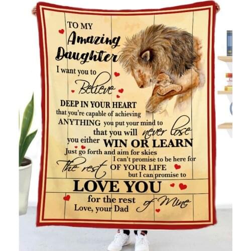Christmas Brithday Gift To Child Comfortable Flannel Blanket Express Love TO My Daughter Lion Series Letter Print Throw Blankets