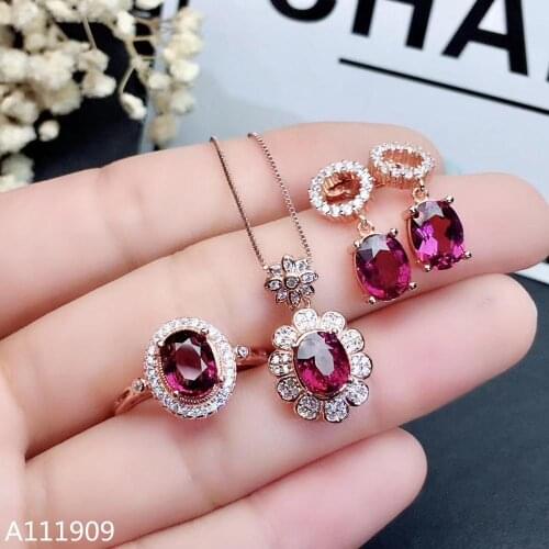 KJJEAXCMY boutique jewelry 925 sterling silver inlaid Natural Garnet Necklace Ring Earring Female Suit Support Detection popular