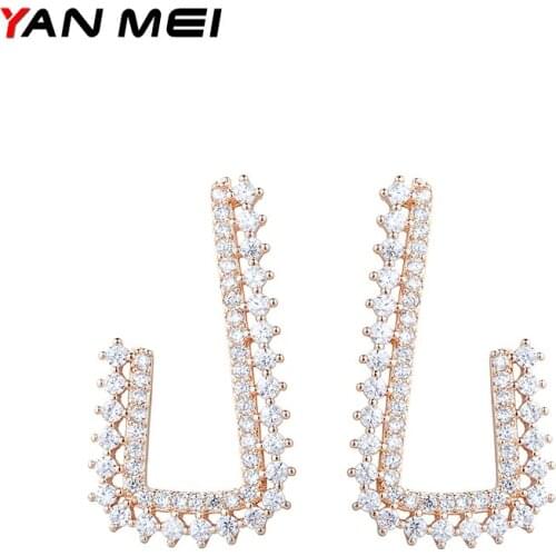 YAN MEI New Style Letter Cubic Zirconia Stud Earrings for Woman Accessories GLE6719Y