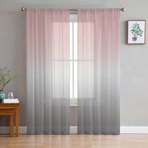 Pink Gray Gradient Tulle Curtains For Living Room Bedroom Voile Curtain Home Decoration Sheer Balcony Door Curtain