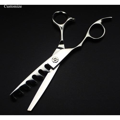 Customize logo Japan steel Left hand 6 inch 6 teeth hair scissors cutting barber haircut thinning shears Hairdresser scissors