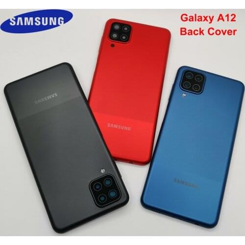 A12 for Samsung Galaxy A12 Back Cover Battery Case Door Rear Housing Cover Replacement With Side Button and Camera Lens +Sticker
