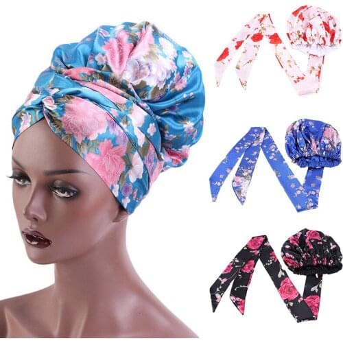 Women Satin Breathe Hat Bonnet Salon Bonnet Night Hair Hat Print Hat Turban Cap Cover Hair Bathing Sleep Head Cover Wrap Hat