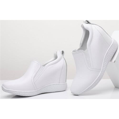 2021 Vulcanized Shoes Women Genuine Leather Wedges High Heel Fashion Sneakers Female Round Toe Platform Pumps Shoes Casual Shoes