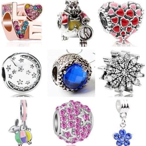 Vintage Silver Color Leaf Tortoise Mouse Rabbit Stars Pendants Beads Fit Pandora Charms Bracelets for Women Femme Bijoux Perles