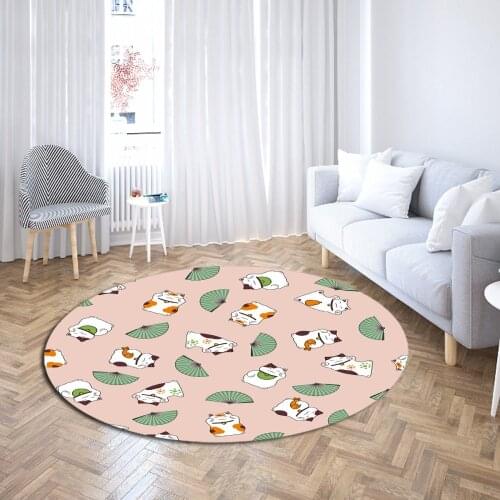 3D Print Lucky Cats Round Carpet Cartoon Lovely Cat Rugs Home Textile Play Tent Floor Mat For Bedroom Computer Chair Mat