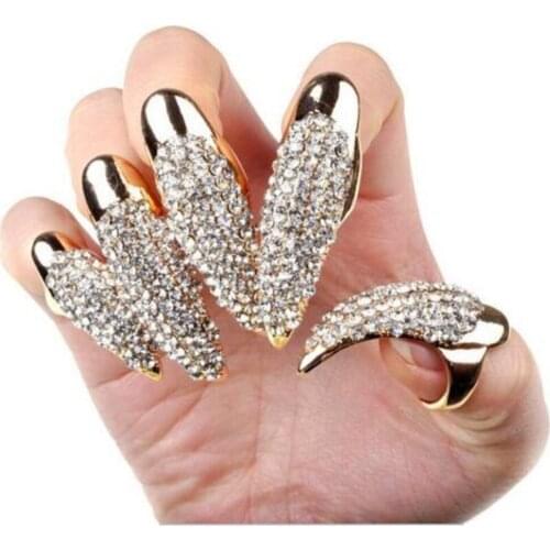 5 Pcs Glitter Nail Ring Womens Jewel Rhinestone Nail Tip Finger Art Charms