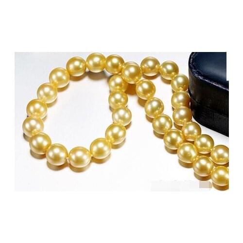 Free shipping >>>>noble jewelry gorgeous AAA10-11mm south sea round natural gold pearl necklace 14k