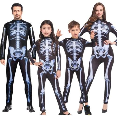 Free Shipping Halloween Ghost Skeleton Costume Skull Skeleton parent-child suit clothing Cosplay Holiday Party Adult Children