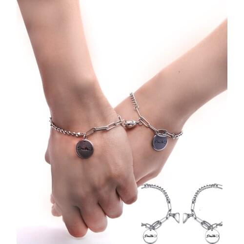 2pcs Couple Love Bracelets Stainless Steel Heart Shape Pendant Magnetic Attraction Charm Fashion Jewelry Lover Best Friends Gift