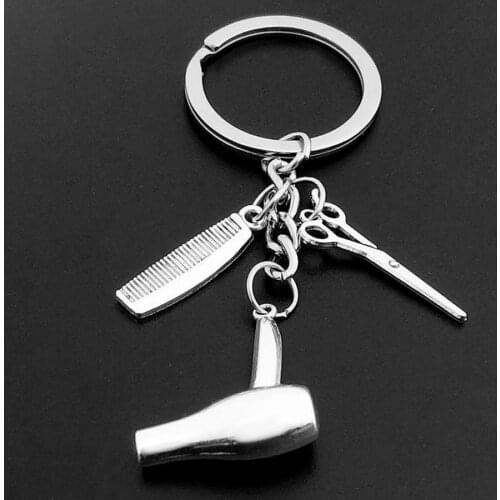 High Quality Hair Dryer Keychain Hairdresser Gift Comb Scissors Car Key Ring Accessories Jewelry Gift Keychain for Barber