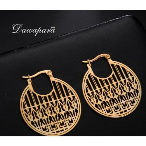 Dawapara Retro Vintage Filigree Luxurious Earrings Hollow Stainless Steel Hoop Earrings Women Party Jewelry