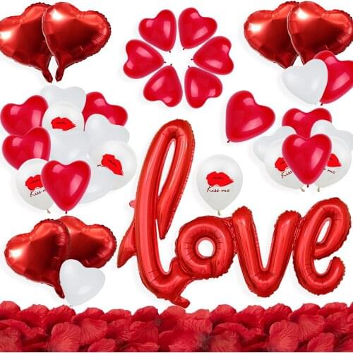 Valentines Day Decorations Ligatures LOVE Letter Balloon Red Rose Petals Kiss Me Lips Hearth Latex Confetti Wedding Balloons