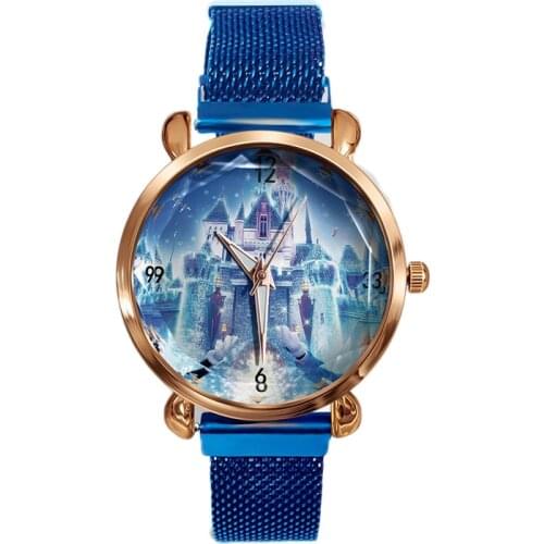 Disney Cartoons Frozen Long Hair Princess Childrens watch student Retro Metal mesh belt Magnet buckle watch boy Girl watch gift