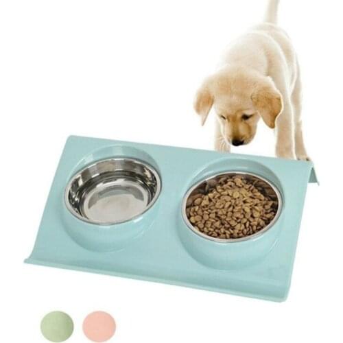 Double Dog Cat Bowls Splash-proof Pet Food Water Feeder For Dog Puppy Cats Pets Supplies Stainless Steel Dishes Pet Bowl