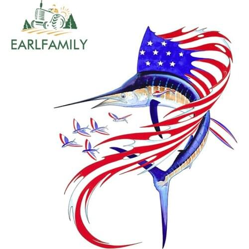 EARLFAMILY 13cm x 10.6cm For American Flag Fish Vinyl Car Stickers Personality Decal Bumper Waterproof Occlusion Scratch