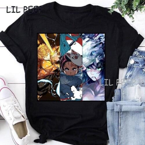 Demon Slayer Kimetsu No Yaiba Anime Black T Shirts 2021 Summer Gothic Funny Print Men Women T-Shirt Harajuku Ulzzang O-Neck Tee