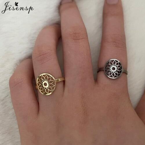 Stainless Steel Flower of Life Finger Rings Stainless Steel Mandala Gothic Talisman Amulet Casual Ring Jewelry Gift for Women