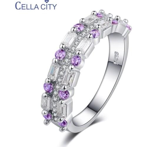 Cellacity Trendy Silver 925 Jewelry Gemstones Ring for Women Geometry Design White Purple Yellow Zircon Lovers Ring Anniversary