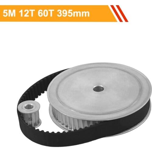 HTD5M Pulley Belt Kit 12T 60T 100mm Center Distance 5M-395mm Rubber Transmission Belt Reduction 1:5 Tooth Belt Pulley Set