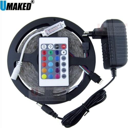 Waterproof RGB Strip kit 3528 SMD LED 300leds/5M RGB color ledLight IP65 Ribbon Tape+24key controller +12V 2A Power Adapter free