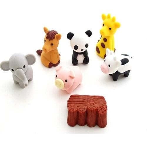 Creative 12 pieces Rubber Animal Eraser Independent Packaging Removable Rubber Student Prize Wholesale