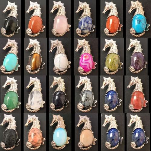Lapis Lazuli Malachite Howlite Crystal Aventurine Carnelian Unakite Tiger Eye Blue Sand Goldstone Sea Horse Pendant Bead WB671