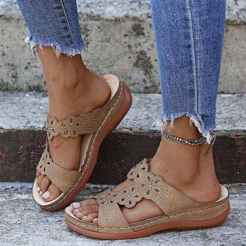 Summer Retro Style Casual Womens Sandals Everyday Comfortable Slippers Thick-soled Womens Sandals Open-toe Womens Slippers
