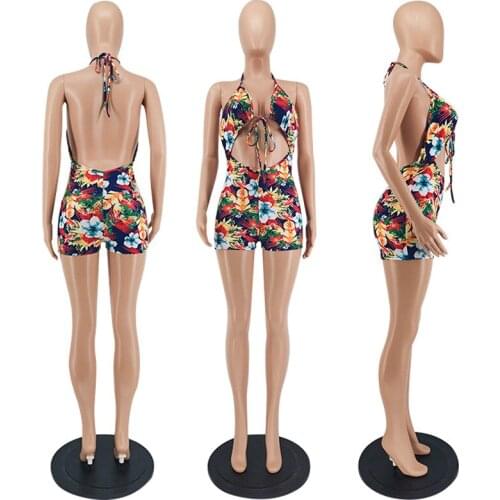 Summer deep V Cross Set Women Sexy Skinny Shorts Jumpsuit Solid Drawstring Backless Cutout Rompers Hip Lift Party & Club Clothes