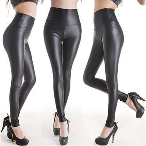 Hot Sale Sexy Women Matt look high waist Stretch faux leather Slim pants leggings long Single layer PU Faux leather leggings