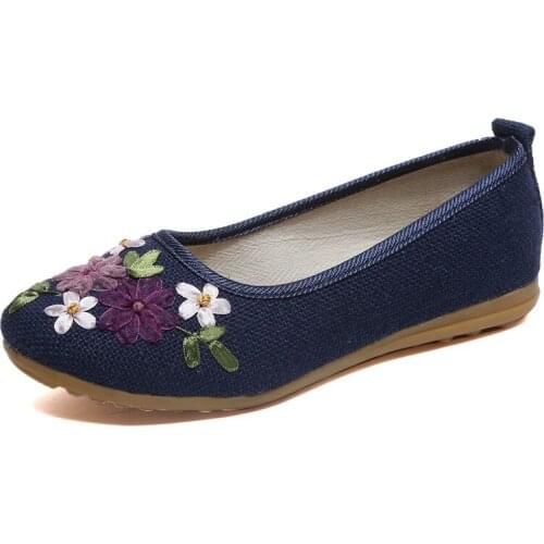 2020 New Women Flax Embroidered Flats Soft Flat Shoes Women Loafers Oxford Shoes For Women White Shoes Plus Size 35-42 NVX131