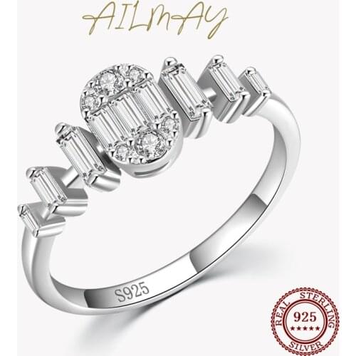 Ailmay 100% 925 Sterling Silver Fashion Oval Shining Clear Zircon Rings For Women Wedding Engagement Fine Female Jewelry