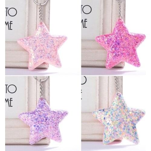 Fashion Glitter Sequins Keychain Cute Heart Butterfly Cat Star Shaped Key Chain Women Girls Handbag Hanging Pendant Keyring