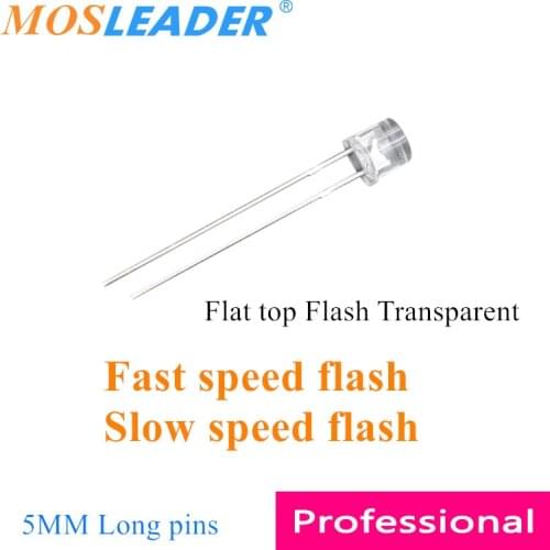 Mosleader 1000pcs 5MM Flat top LED RGB Fast speed flash Slow speed flash LED Top flat 2 Pins 7 seven colour Long pins Transparen