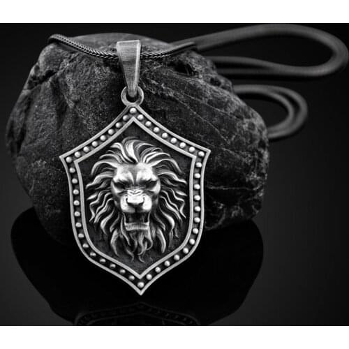 Hot sale lion shield mens pendant necklace retro tag sweater chain necklaces for women long lion head accessories