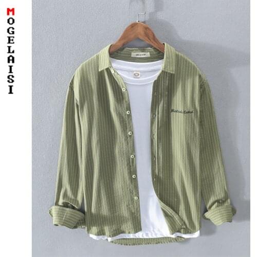 New Striped shirt 100% Cotton casual embroidery letter long sleeve soft tops high quality Breathable shirt man clothing RC213